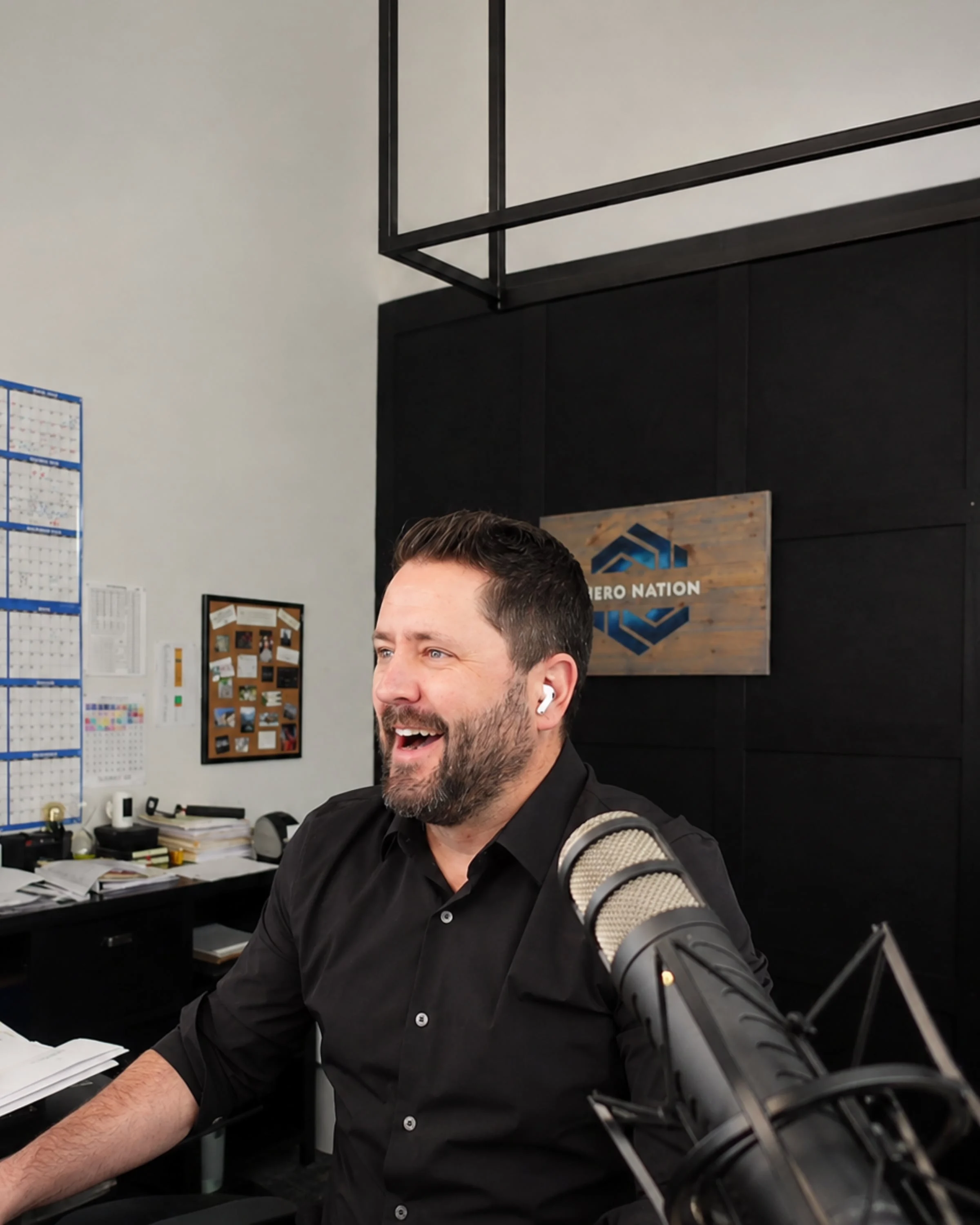 Wayne Salmans recording in his studio